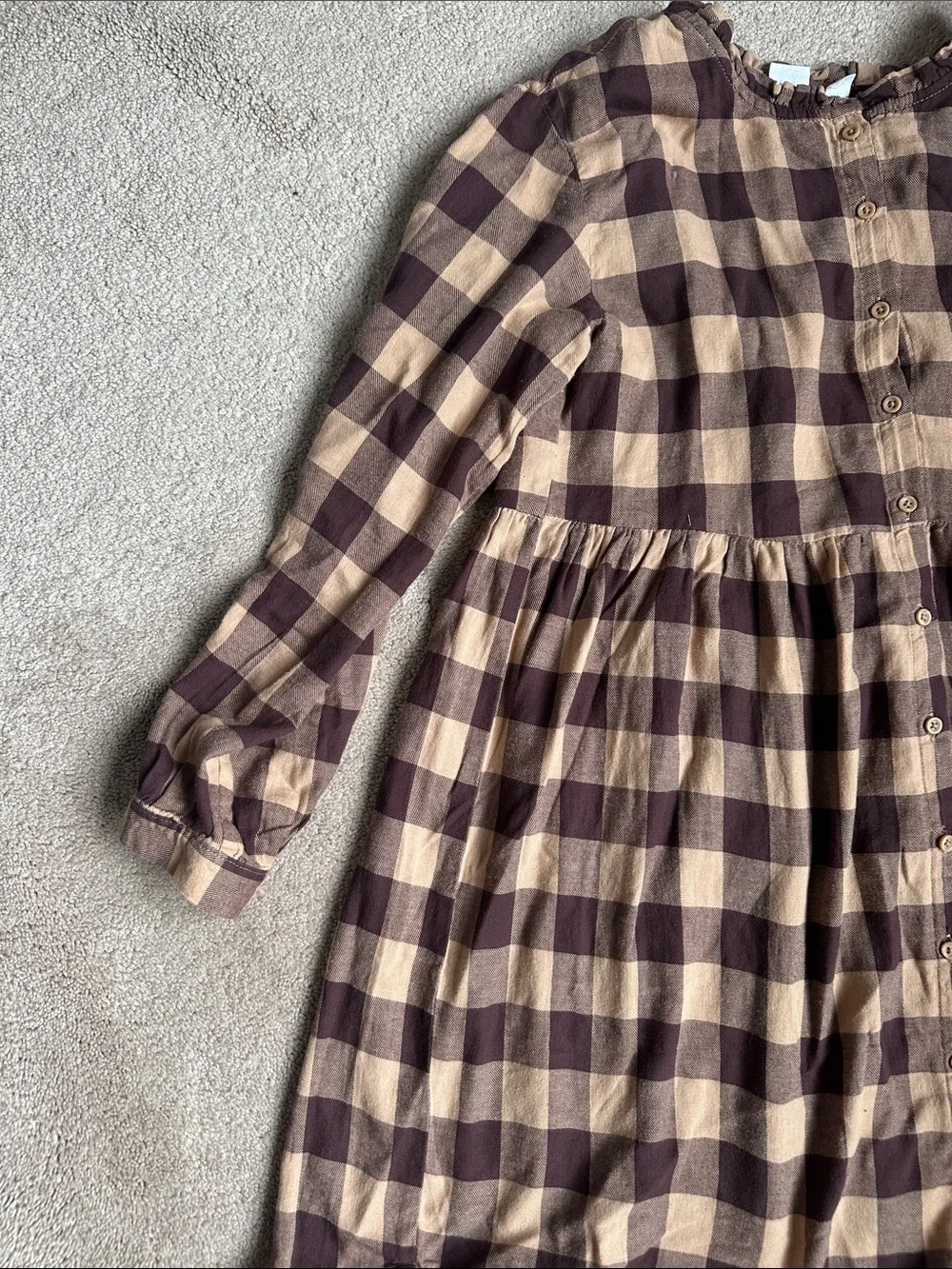 GAP Brown and Cream Buffalo Plaid Button-Front Kids Dress